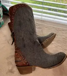 Lane Women's Western Boots Size 8 Gray Mid-Calf Block Heel Pointed Toe