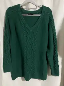 Lane Bryant Deep Green V-Neck Cable Sweater