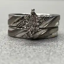 KDJ Two Tone 925 Silver 24k Gold Overlay Diamond Engagement Wedding Ring Set