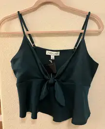 Emerald Green Satin Tie-Front Top - S