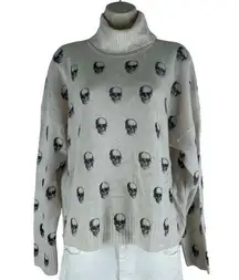 360 Cashmere Miley Turtleneck Skull Sweater Cream White Size M