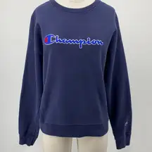 Vintage Y2k Champion Reverse Weave Crewneck Sweatshirt Pullover Spellout Navy L