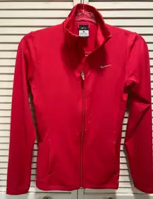 Red Hot Nike Dri-Fit‎ Athletic Jacket Zip Up Pockets Elastic Back Waist Size XS
