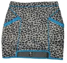 New  Leopard Faux Leather Step Hem Mini Skirt Trixie Grey Blue