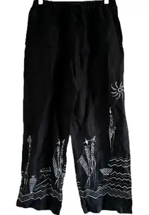 Vintage Chico's Design 100% Linen Pants Wide Leg Aztec Tribal Elastic Waist 1 M