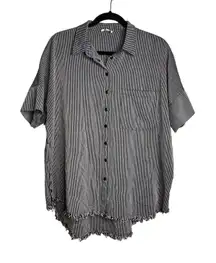 Umgee Boxy Button‎ Down Shirt Top Oversized Size M Fray Hem Half Sleeve Collared