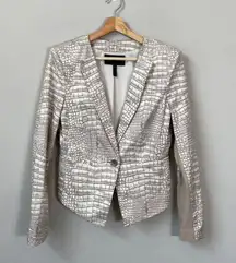 BCBGMaxAzria Women's Medium Long Sleeve Snakeskin Jordyn Blazer Jacket Ivory