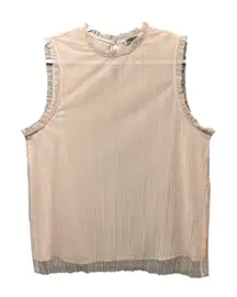 Chelsea28 Top XL Blush Pink Sheer Mesh Ruffle Trim‎ Sleeveless Blouse