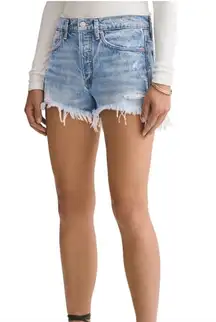 AGOLDE HI RISE SHORT 100% COTTON BUTTON FLY DISTRESSED HIGH WAISTED