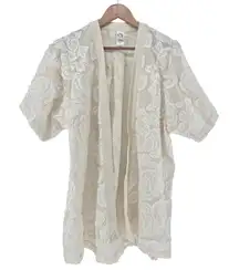Akemi + Kin Cream Floral Embroidered Lace Kimono Cardigan One Size