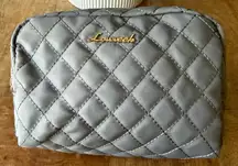 LOVEVOOK Quilted Cosmetic Makeup Bag Grey Nylon Travel Pouch Gold Hardware