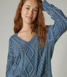 Lucky Brand Cable Knit V-Neck Sweater XS – Denim Blue