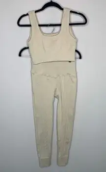 Joy Lab Cream Textured Workout Set Sports Bra Legging Crop Top Small