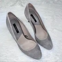 ZARA Basic Grey Suede Rounded Point Toe Heels Pumps 38