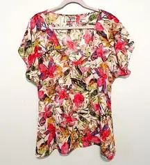 Show Me Your Mumu Top SMYM Sheer V Neck Floral Flutter Sleeve Blouse Sz S EUC