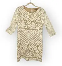 Danny & Nicole Cream Lace Sheath Dress Floral Crochet Western Boho 16P