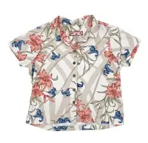 Vintage Caribbean Joe Women's Floral Hawaiian Shirt Button Front Short Sleeves