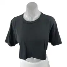 Aritzia TNA Women's Black Knit Short Sleeve Crew Neck Crop Tee T-Shirt Top Sz L