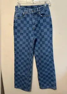 Ragged Priest Checker Blue Jeans Denim Womens 26 High‎ Waist Mom Y2K 90's