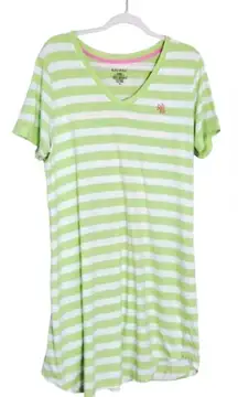Lauren Ralph Lauren Sleep Shirt XL Green White Striped V Neck Short Sleeve