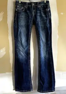 Miss Me Signature Rise Bootcut Jeans Rhinestone Sequin Medium Wash Blue 28