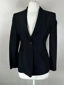 Max Mara Blazer Women's 4 Black Wool Blend One Button Career Work Office