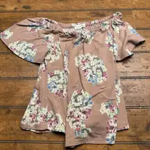 Ginger‎ G Pink Floral Boho Short Sleeve Blouse Sz M