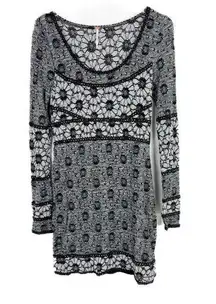 Botanical Forest Knit Lace Long-Sleeve Bodycon Dress Size Medium M