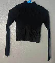 Hera Collections Black Ribbed & Mesh Long Sleeve Crop Top - Size Small