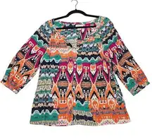 Lucky Brand Womens Size S Multicolor Gauze Cotton Bohemian 3/4 Sleeve Blouse