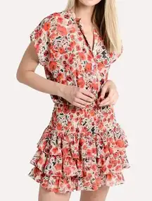 MISA Los Angeles Womens Pink Floral Ruffled Eloisa Fit & Flare Dress Medium