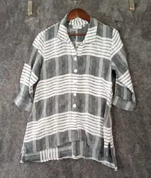 Habitat Black and White Striped Button Up Blouse Linen Vacation Size XS