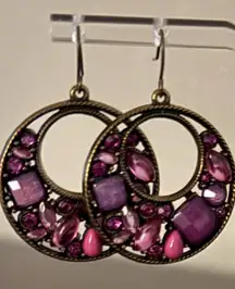 Radiant Purple Crystal Statement Hoop Earrings | Silver Tone Luxury Drop | New