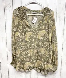 Vince Shirt Women Size Medium Georgette Floral Silk Slit Neck Long Sleeve Blouse