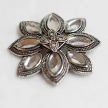 Art Deco Crystal Flower Silver Tone Glam Statement Boho Chic Brooch