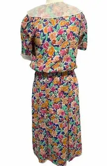 Neiman Marcus Vintage Floral Tropical Print Midi Dress Size 10