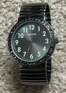 Geneva women’s vintage black crystal stainless steel bracelet watch one size‎