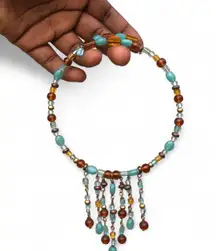 Navajo Native Tribal Santo Domingo Bead Wrap Necklace Ethnic Southwestern Dangle Turquoise Brown