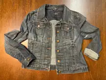 Loft Ann Taylor Women's Small Distressed Blue Denim Jean Jacket Cotton Blend