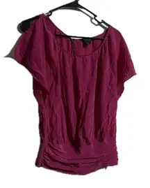 White‎ House Black Market Red Flutter Sleeve Top with Ruched Design