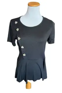 Womens Andree by Unit Chunky Button Detail Black Peplum Top Blouse - Sz M