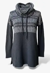 Eddie Bauer Gray Fair Isle Nordic Wool Blend Cowl Neck Sweater Size L