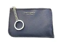 Kate Spade  black leather slim card holder with keychain NEW