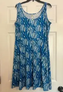 Women’s Casual Dress Size XL Blue And White Print‎ Sleeveless Flare Beach Work