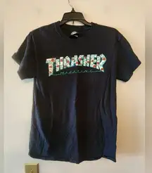 Thrasher Magazine Black Floral Graphic Spellout Tee Shirt Womens Size S