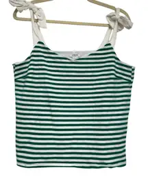 J Crew White Green Striped Tie Shoulder Cropped Tank Top Womens L Beachy Casual