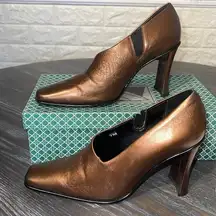 J. Renee Saxon bronze heels. Back of left heel is scuffed. See picture. (7)