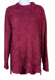 Lane Bryant Berry Red‎ Shaggy Eyelash Chenille Tunic Sweater 14/16 Dark Academia
