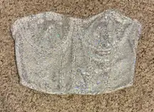 Silver Sequin Strapless Corset Top