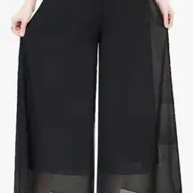 Elegant Black Wide-Leg formal Flowy Pants double layer side zipper size 14 L26"